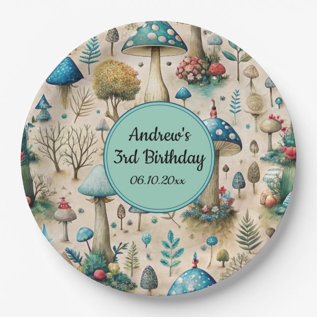 Mushrooms Fairyland Birthday Party Paper Plates (Front)