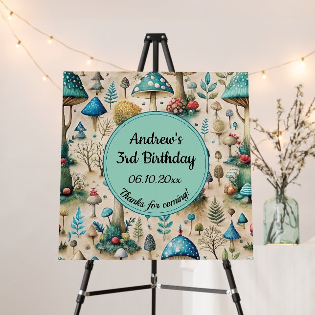 Mushrooms Fairyland Birthday Party Welcome  Foam Board (In Situ (Stand))