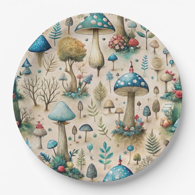 Mushrooms Fairyland  Paper Plates (Front)