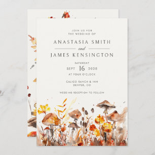 Mushrooms Fall Wild Flowers Rust Wedding Invitation