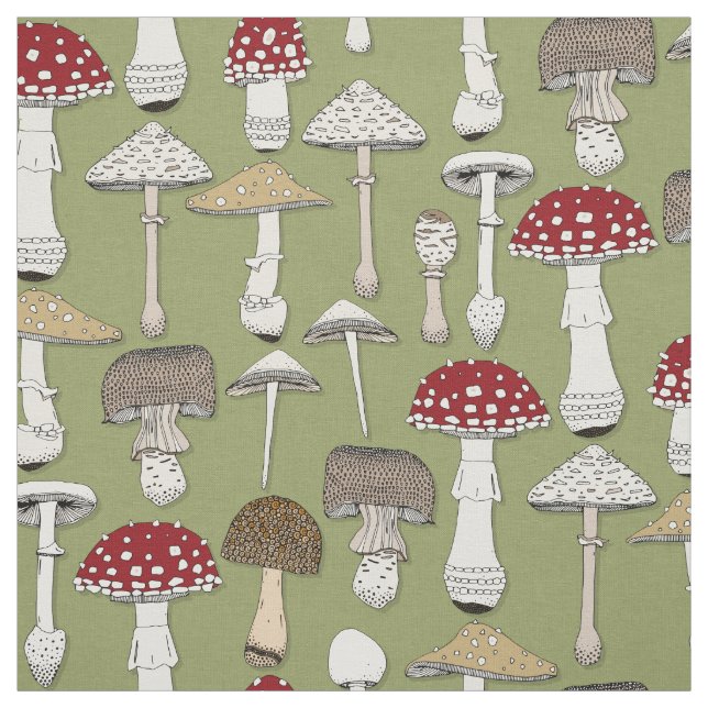 mushrooms fern green fabric (Swatch)