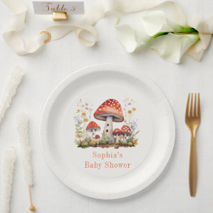 Mushrooms Floral Baby Shower Paper Plates