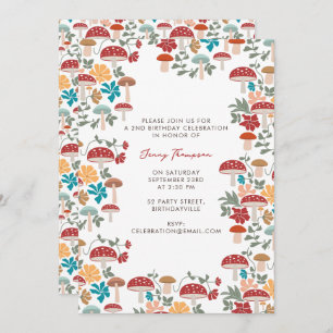 Mushrooms & Floral Mid Century Birthday Party Invitation
