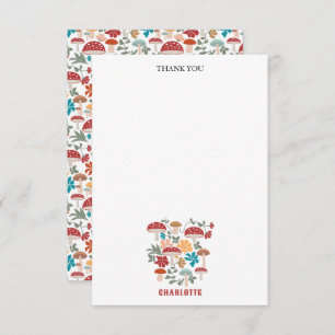 Mushrooms & Floral Mid Century Modern Custom Name Thank You Card
