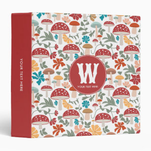 Mushrooms & Floral Mid Century Modern Monogram 3 Ring Binder
