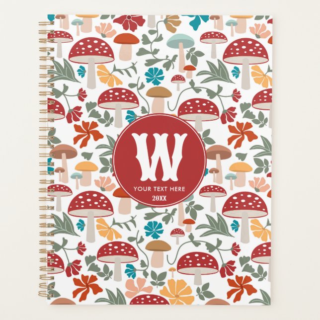 Mushrooms & Floral Mid Century Modern Monogram Planner (Front)