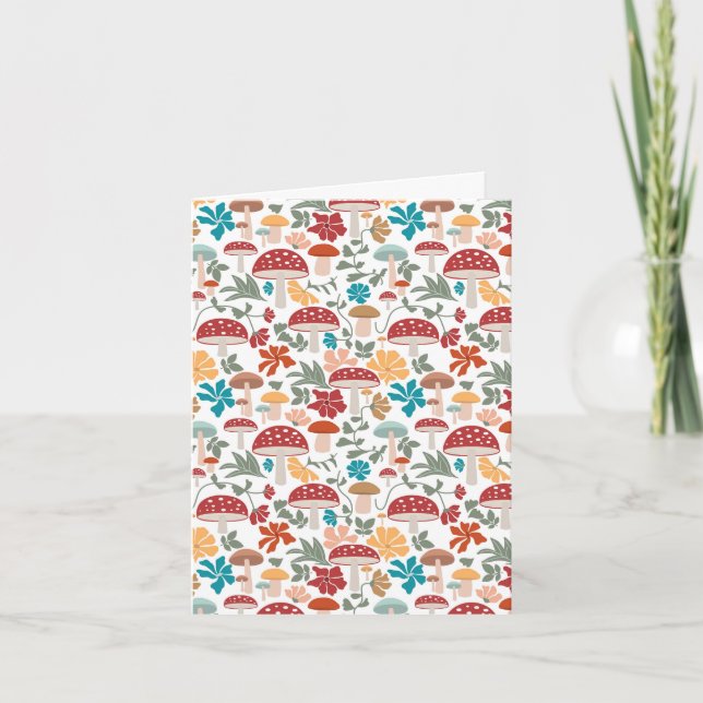 Mushrooms & Floral Mid Century Modern Pattern Card (Front)