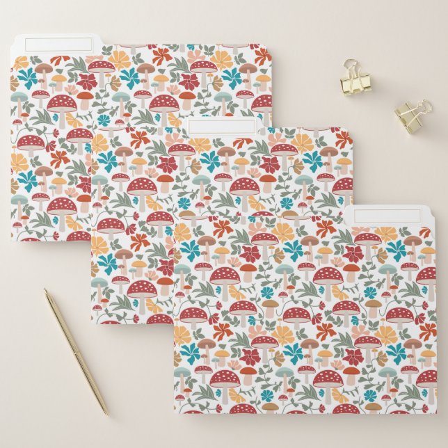 Mushrooms & Floral Mid Century Modern Pattern File Folder (Set)