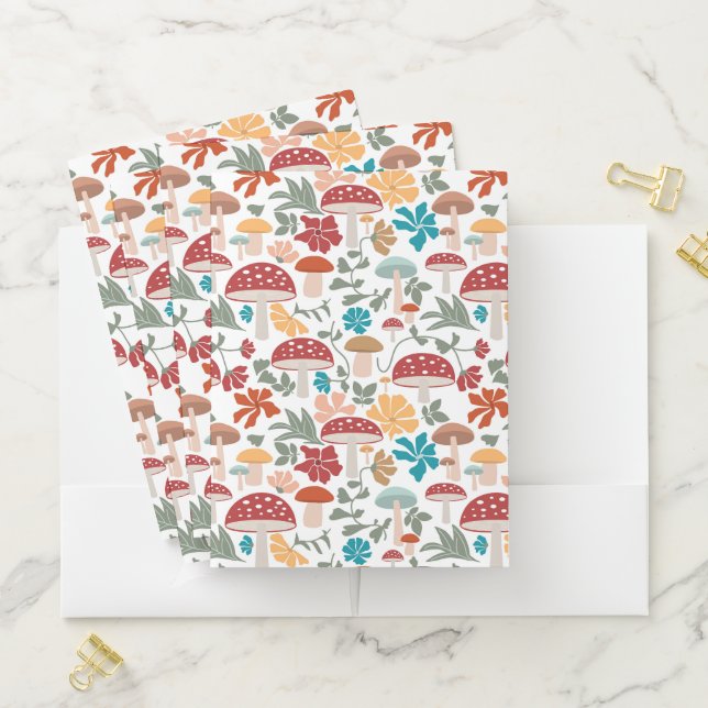 Mushrooms & Floral Mid Century Modern Pattern Pocket Folder (In Situ)