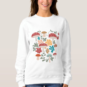 Mushrooms & Floral Mid Century Modern Pattern Sweatshirt