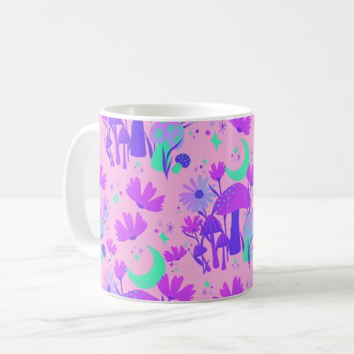Mushrooms  florals _ lavender rose  purple coffee mug