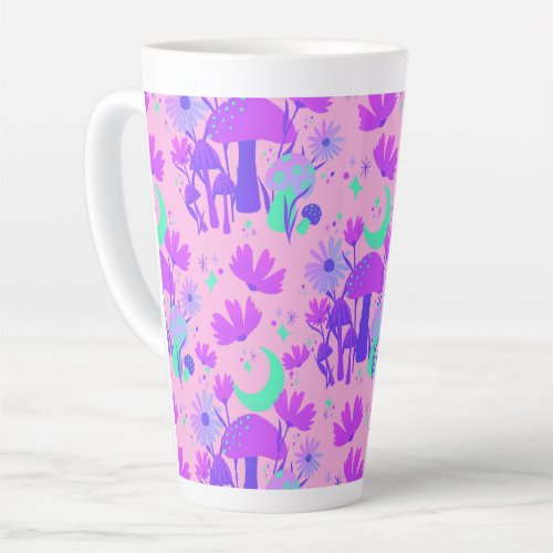 Mushrooms  florals _ lavender rose  purple latte mug