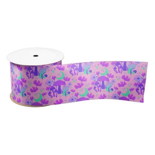 Mushrooms  florals _ lavender rose  purple  satin ribbon