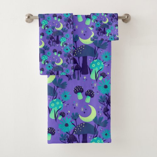 mushrooms  florals _ Purple blueberry Bath Towel Set