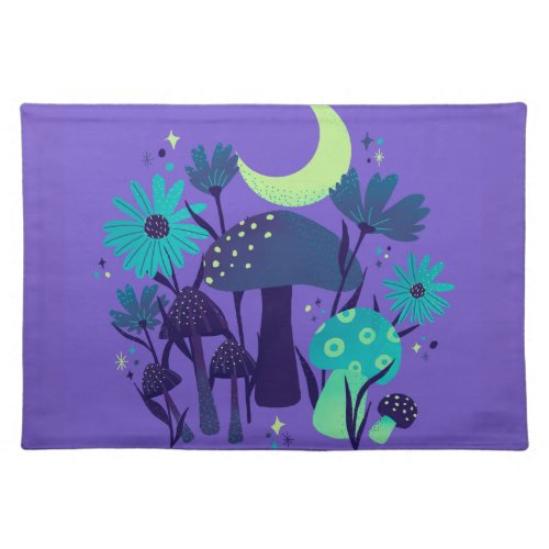 mushrooms  florals _ Purple blueberry Cloth Placemat