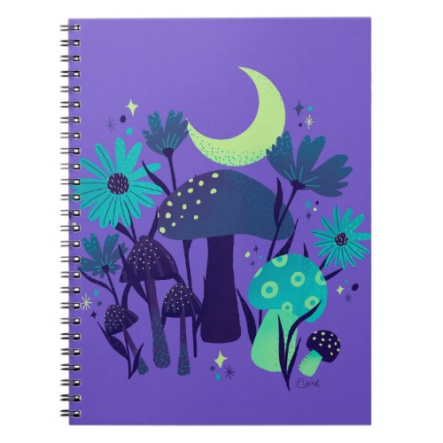 mushrooms  florals _ Purple blueberry Notebook