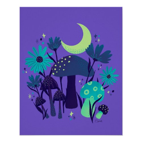 mushrooms  florals _ Purple blueberry Poster