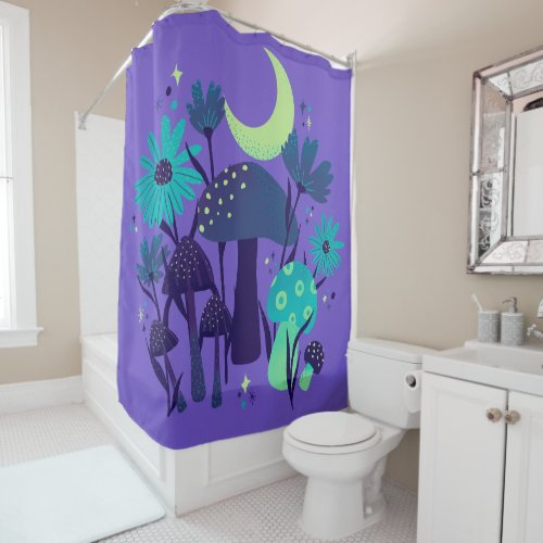 mushrooms  florals _ Purple blueberry Shower Curtain