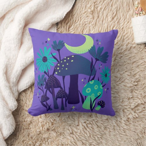 mushrooms  florals _ Purple blueberry Throw Pillow