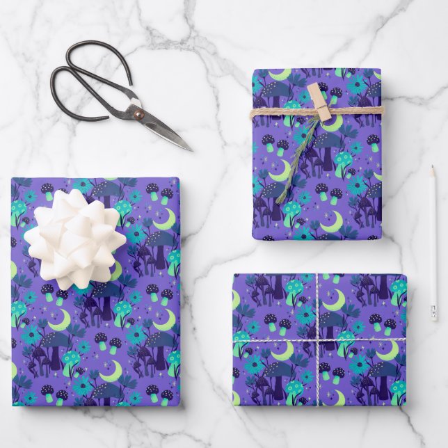 mushrooms & florals - Purple blueberry Wrapping Paper Sheets (Front)