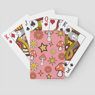 Mushrooms, Flowers, & Stars Pink Playing Cards