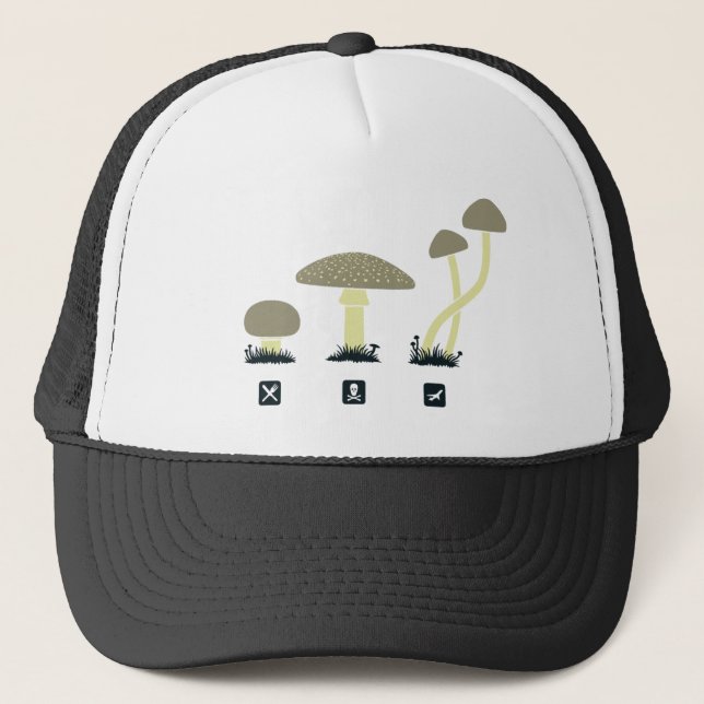 Mushrooms (food, poison, high) trucker hat (Front)