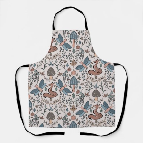 Mushrooms Fox  Dragonfly Cute Autumn Pattern Apron