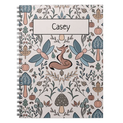 Mushrooms Fox  Dragonfly Cute Autumn Pattern Notebook