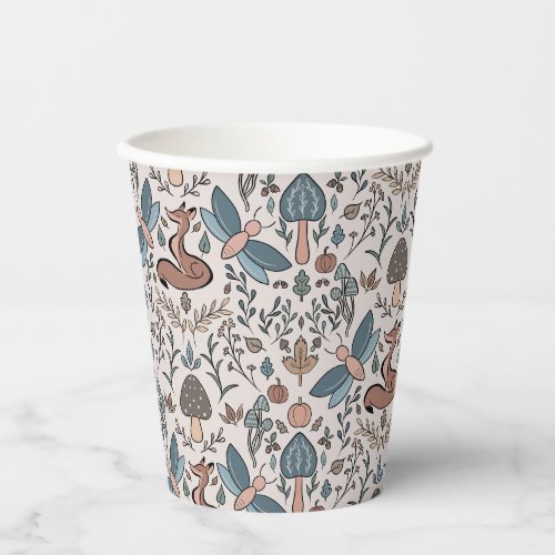 Mushrooms Fox  Dragonfly Cute Autumn Pattern Paper Cups