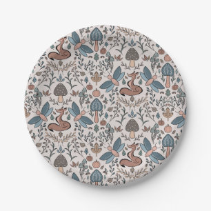 Mushrooms Fox & Dragonfly Cute Autumn Pattern  Paper Plates