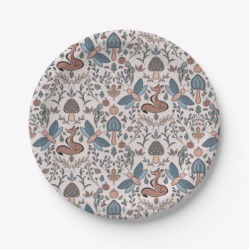 Mushrooms Fox  Dragonfly Cute Autumn Pattern  Paper Plates