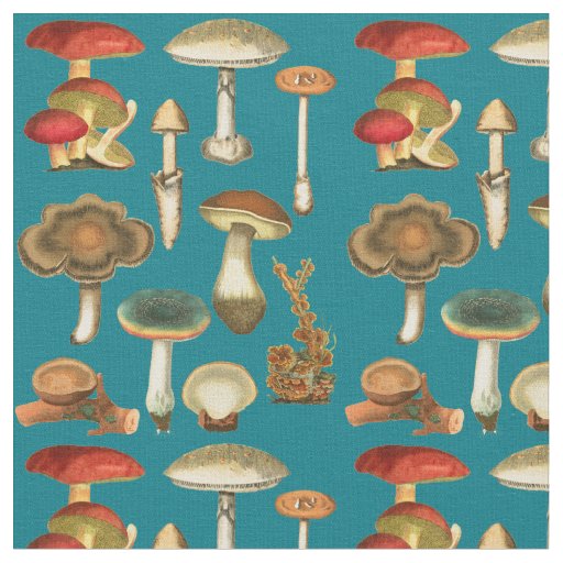 Mushrooms Fungi Plant Botanical Garden collage art Fabric
