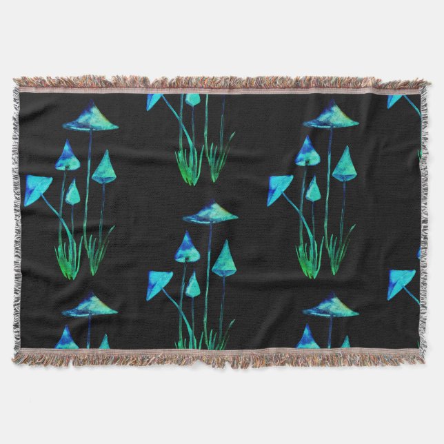 Mushrooms Glowing in the dark Thow Blanket (Front)