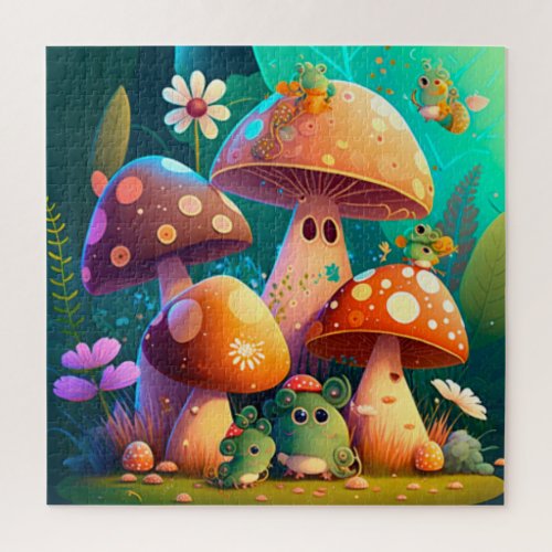 Mushrooms green florals in the field   jigsaw puzzle