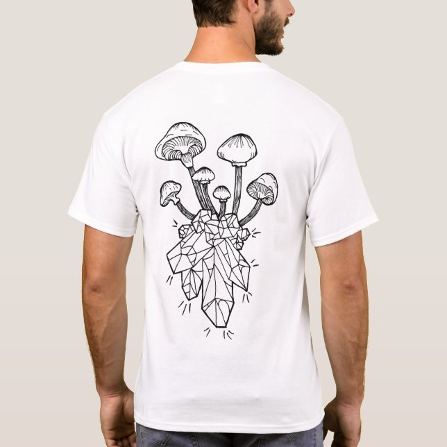 mushrooms growing out of crystals on a t-shirt (Back)