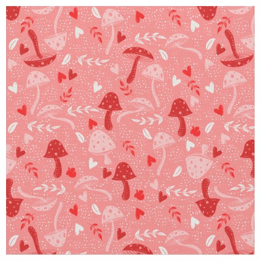 mushrooms heart leaves forest whimsical valentines fabric