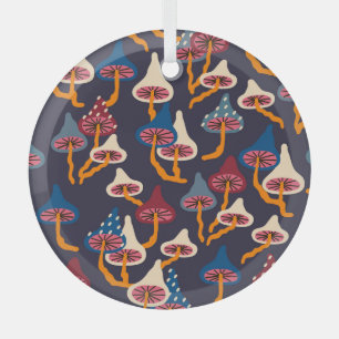 Mushrooms Illustration Fabric Wrapping Pattern Glass Ornament