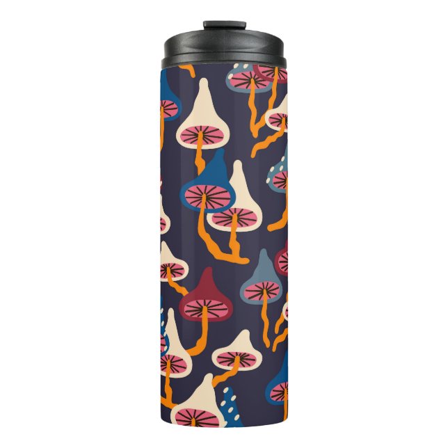 Mushrooms Illustration Fabric Wrapping Pattern Thermal Tumbler (Front)