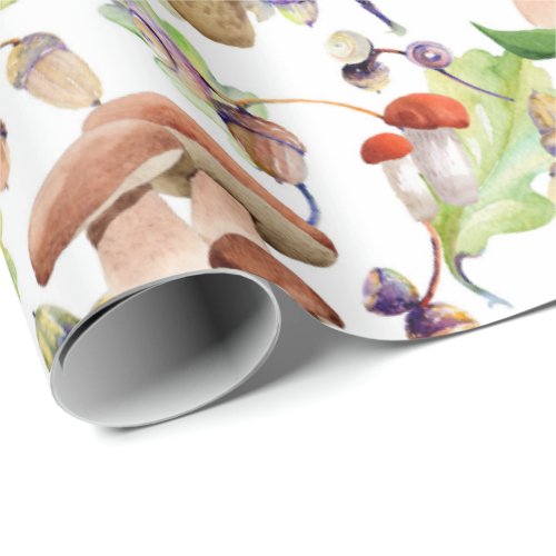 mushrooms in a soft watercolor pattern wrapping paper