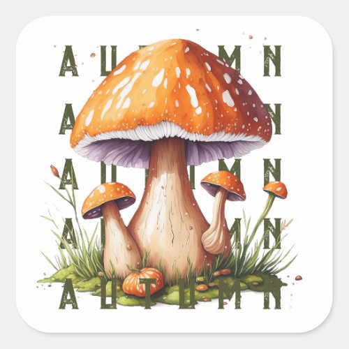 Mushrooms in autumn forest square sticker