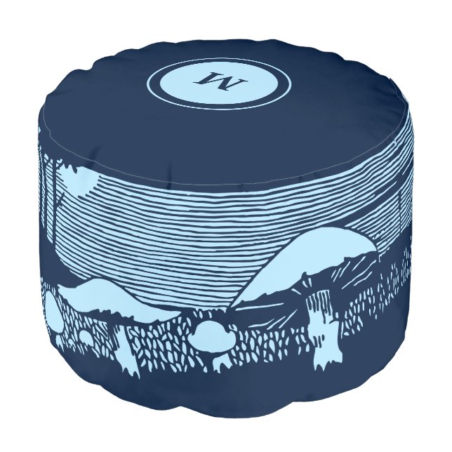 Mushrooms In Moonlight Pouf (Angled Front)