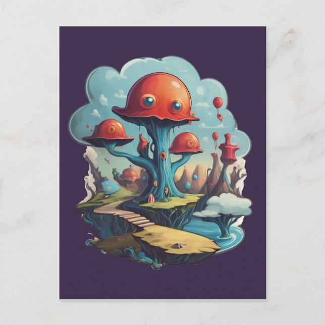 Mushrooms in Surreal Place of Magic and Psychedeli Postcard (Front)