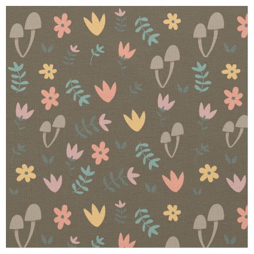 Mushrooms in the Garden Pattern Fabric