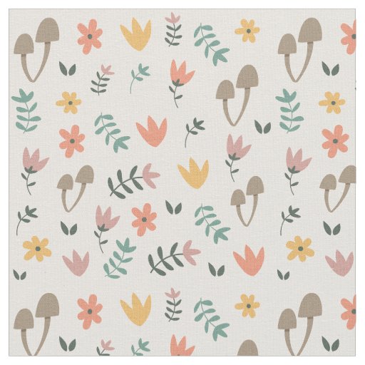 Mushrooms in the Garden Pattern Fabric
