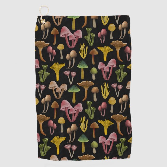 Mushrooms, Lichen & Colorful Fungi Golf Towel (Front)