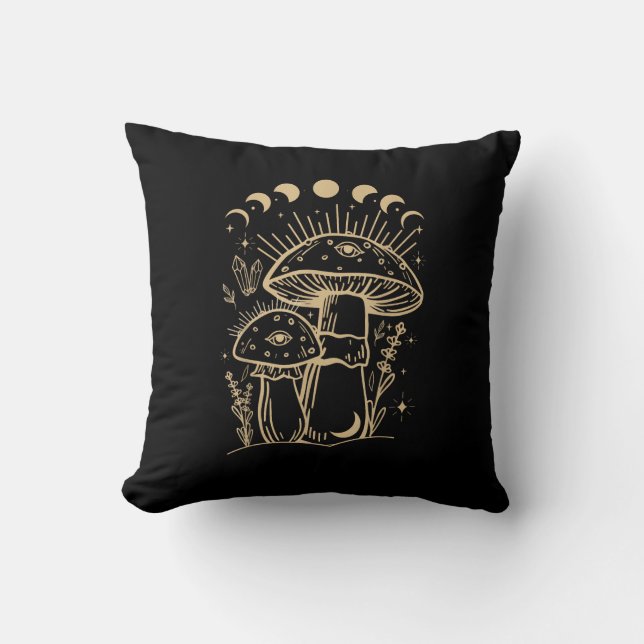 Mushrooms & Minimalism Cottage  Aesthetic Goblinco Throw Pillow (Front)