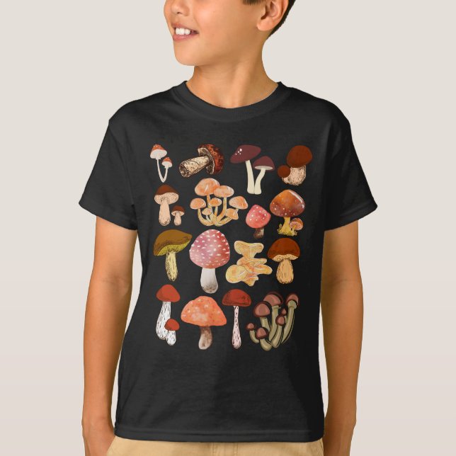 Mushrooms Mycologist botanical mushroom hunting T-Shirt (Front)