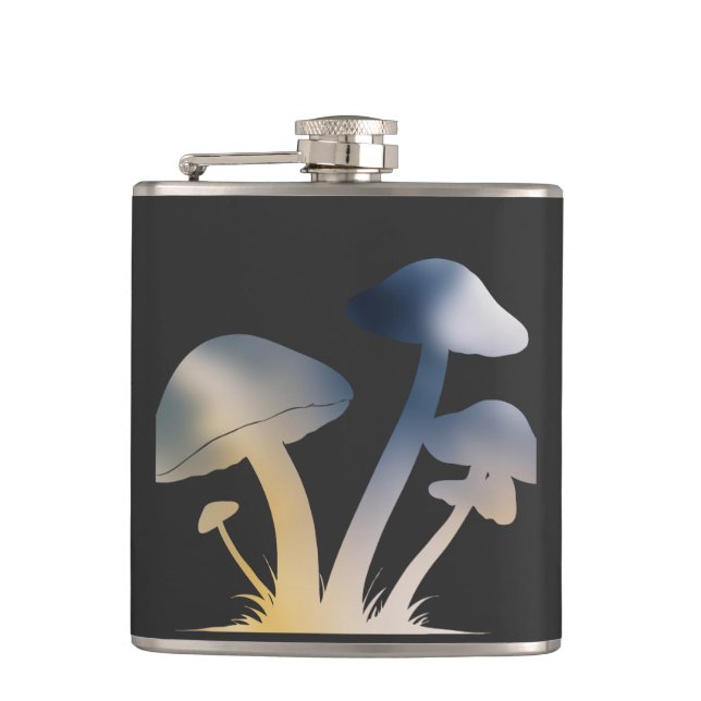 Mushrooms Nature Environment Life Silhouette Style Flask (Front)