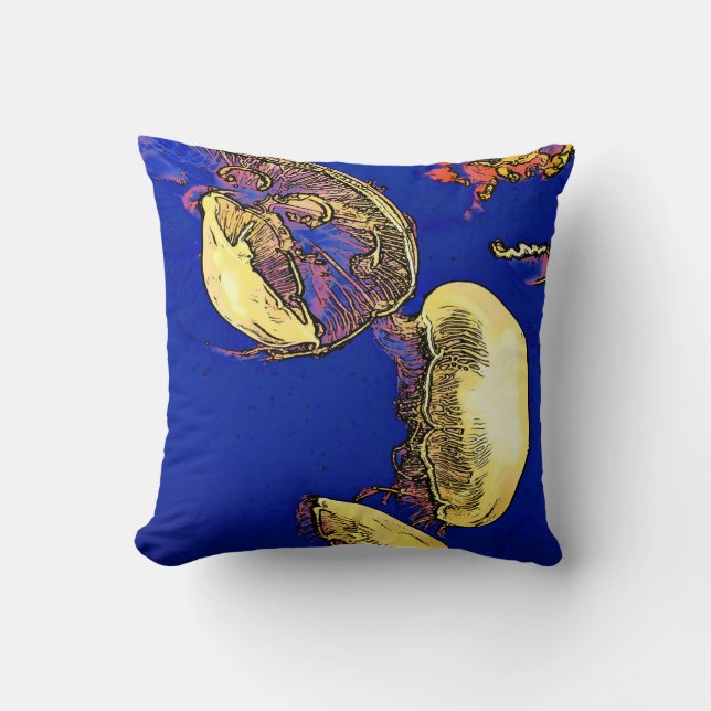 Mushrooms of the Sea - Jellyfish Throw Pillow (Front)