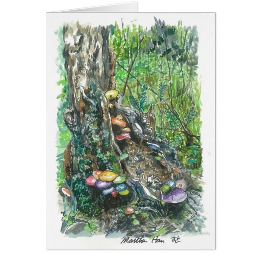 mushrooms on a decaying tree trunk cards (Front)